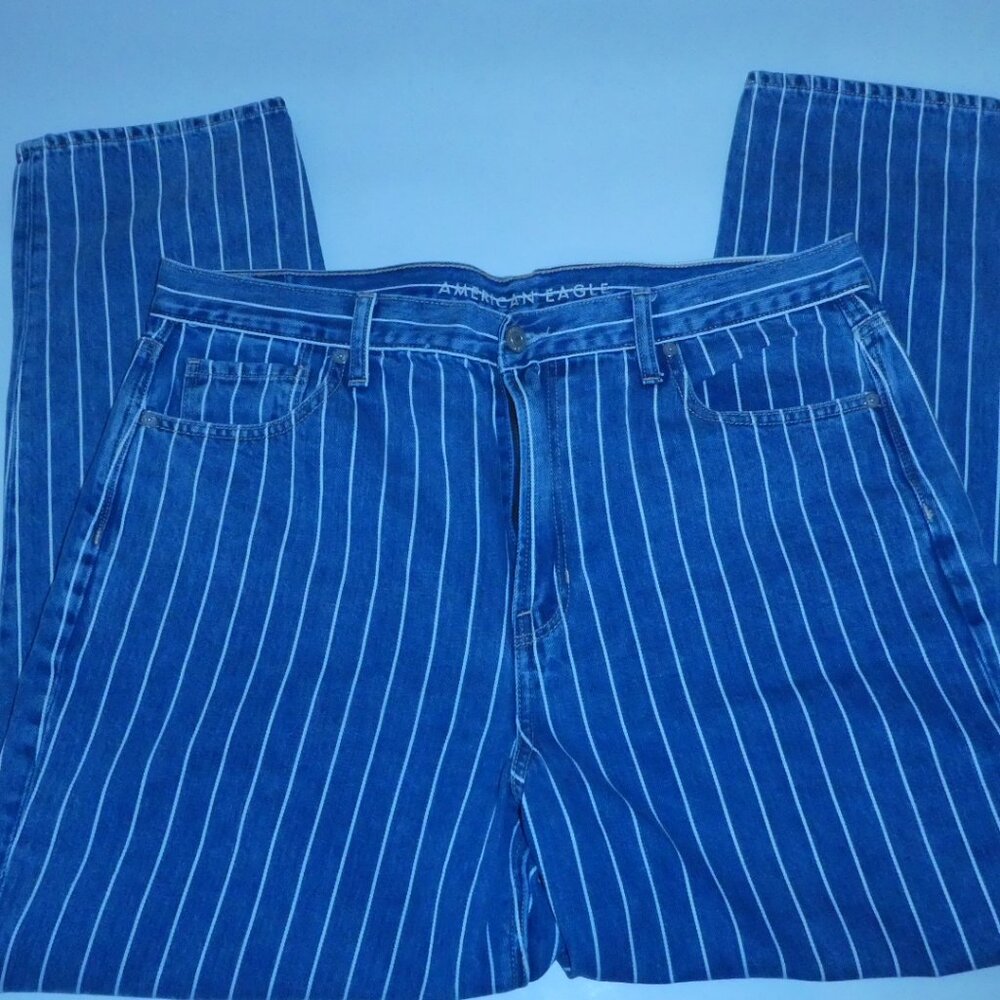 American Eagle Outfitters Striped Mom Jeans - Blue Striped